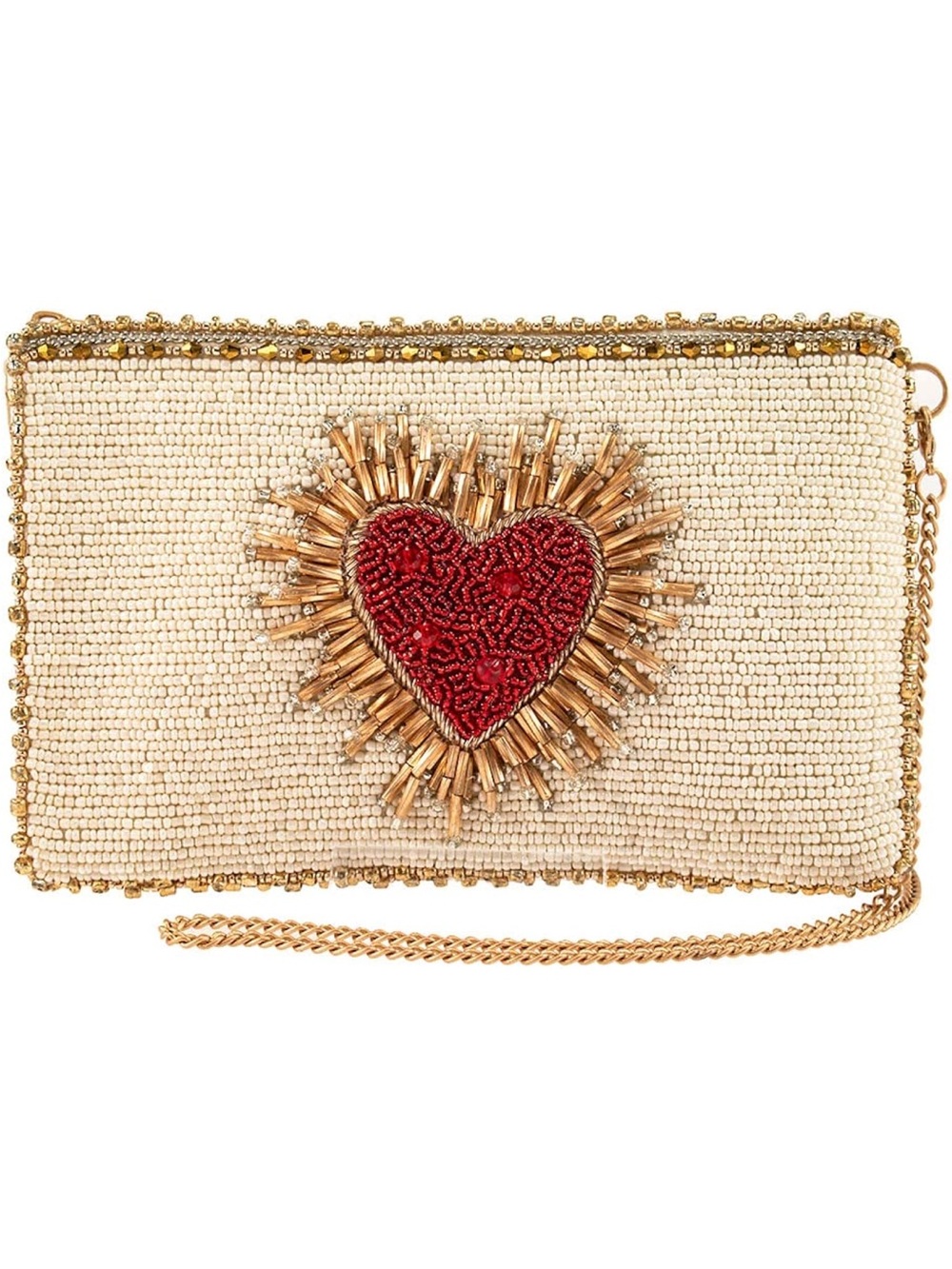 Mary Frances Heart Burst Beaded Crossbody Evening Clutch Purse w/Removable Strap